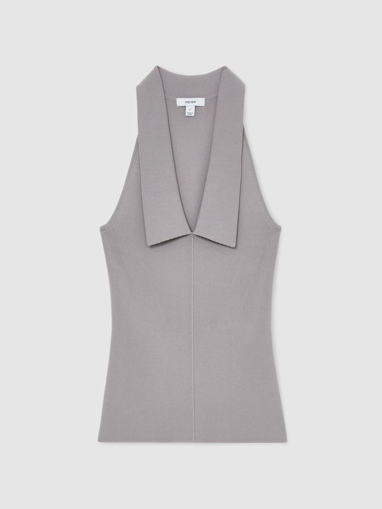 Reiss, Collared Rib-Knit Vest in Grey