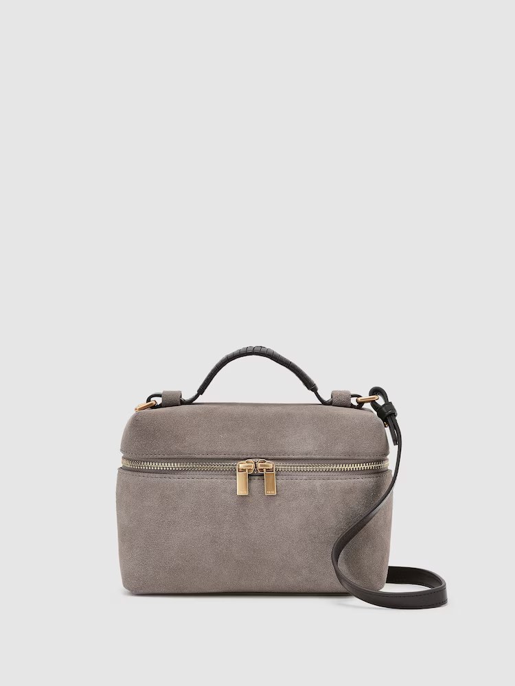 Reiss, Suede Vanity Crossbody Bag in Grey