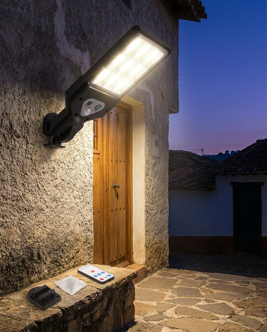 Lámpara Solar LED Exterior con Sensor de Movimiento y Control Remoto