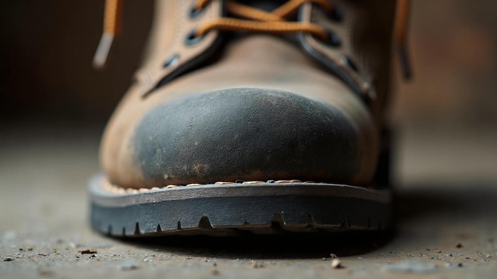 Inside view of a steel-toe work boot showing narrow toe cap compression