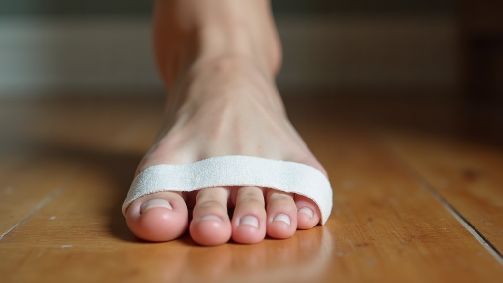 Buddy taping technique for hammertoe with medical tape and foam pad