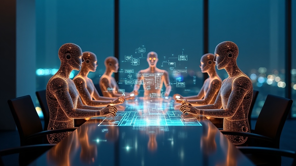 Enterprise multi-agent AI orchestration architecture diagram showing agents handing off tasks across systems