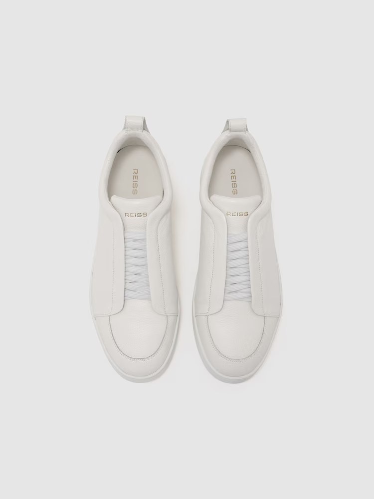 reiss, Bonded-Leather Elasticated Trainers in Optic White