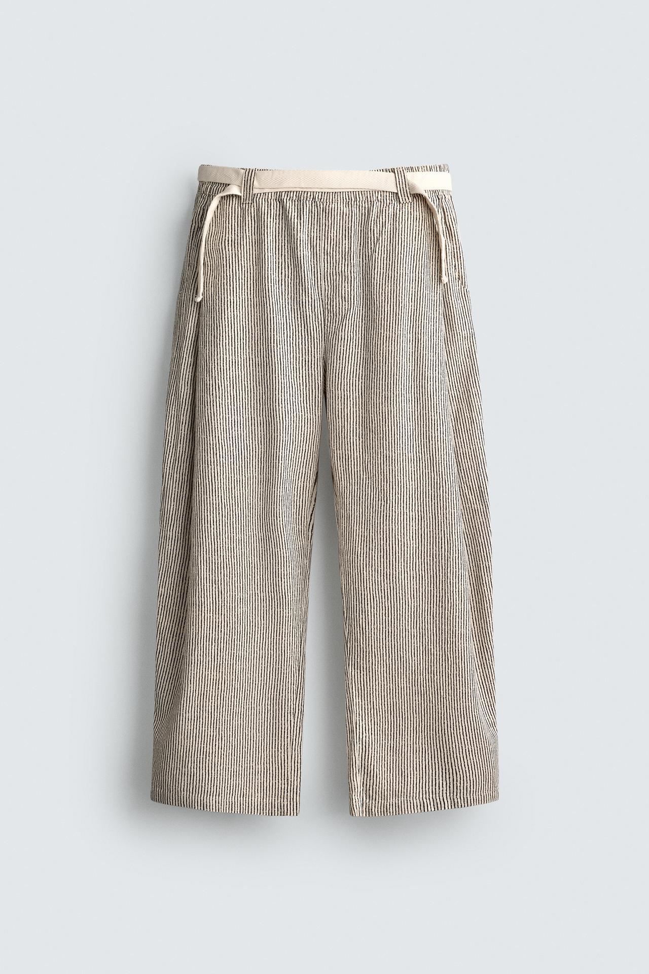zara, STRIPED WIDE FIT BELTED PANTS