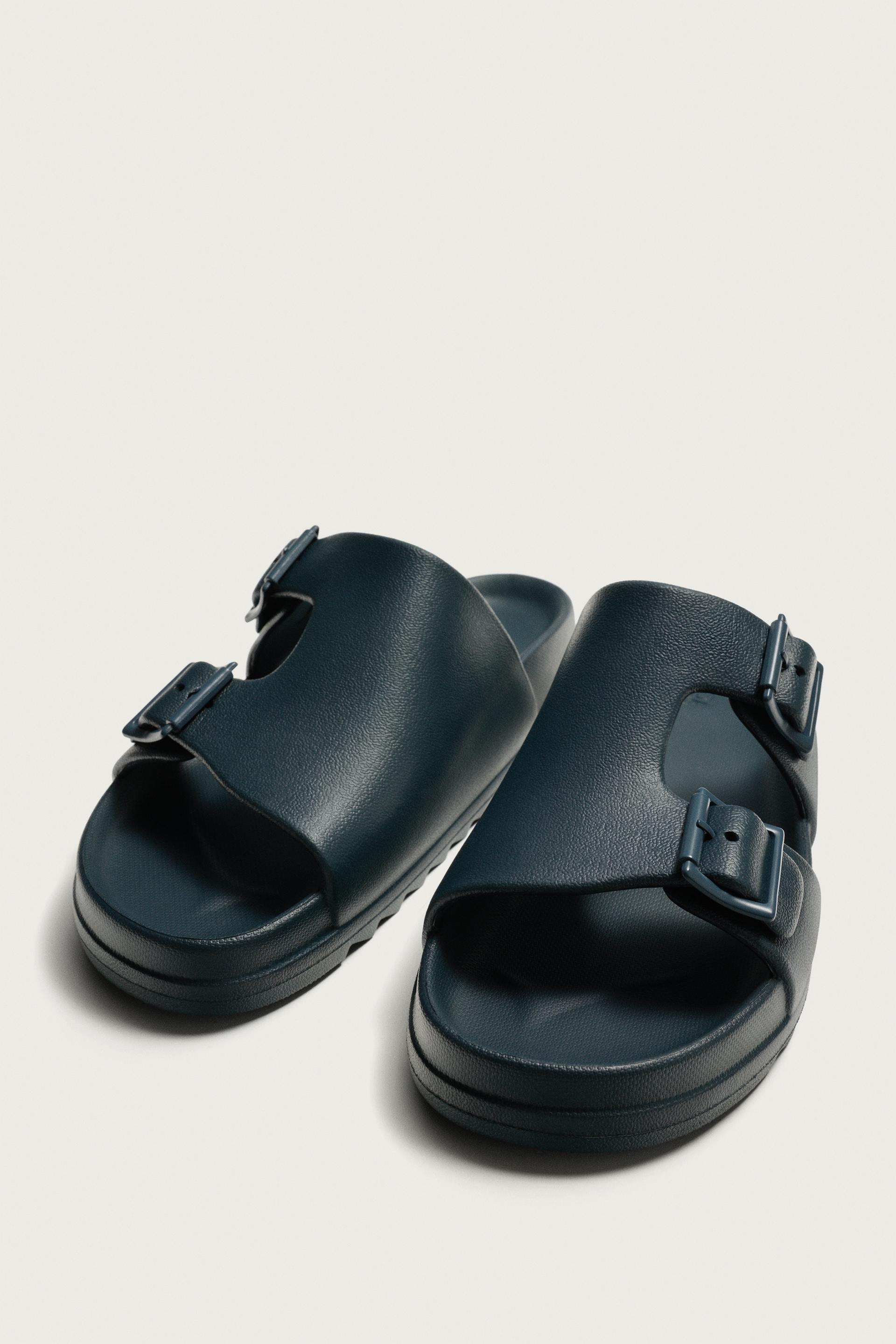 zara, RUBBERIZED DOUBLE STRAP SANDALS