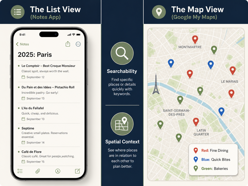 Deciding between the Annual Log and the Map Layer method involves balancing chronological text search with visual, spatial city planning.