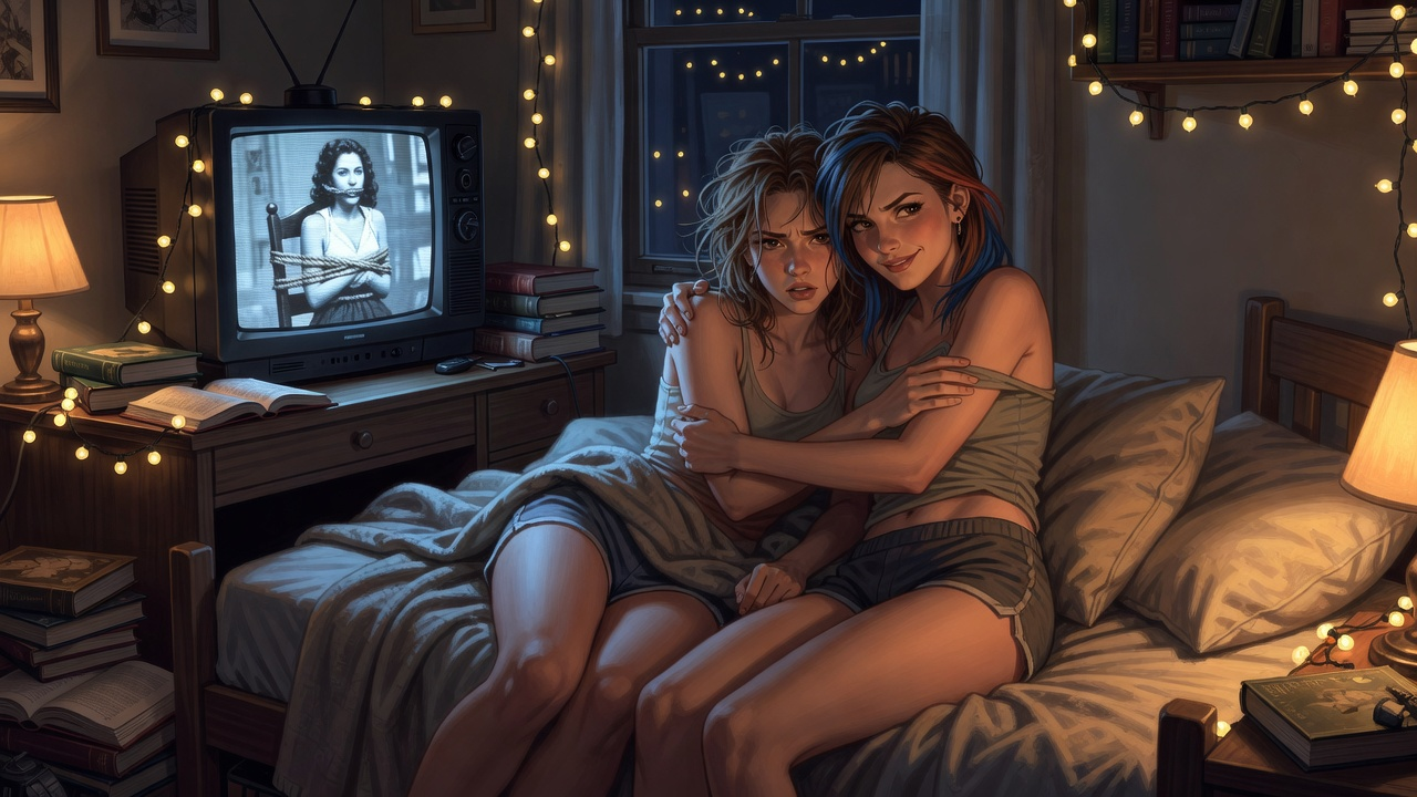 Riley and Tara Cuddling - Dorm TV Scene