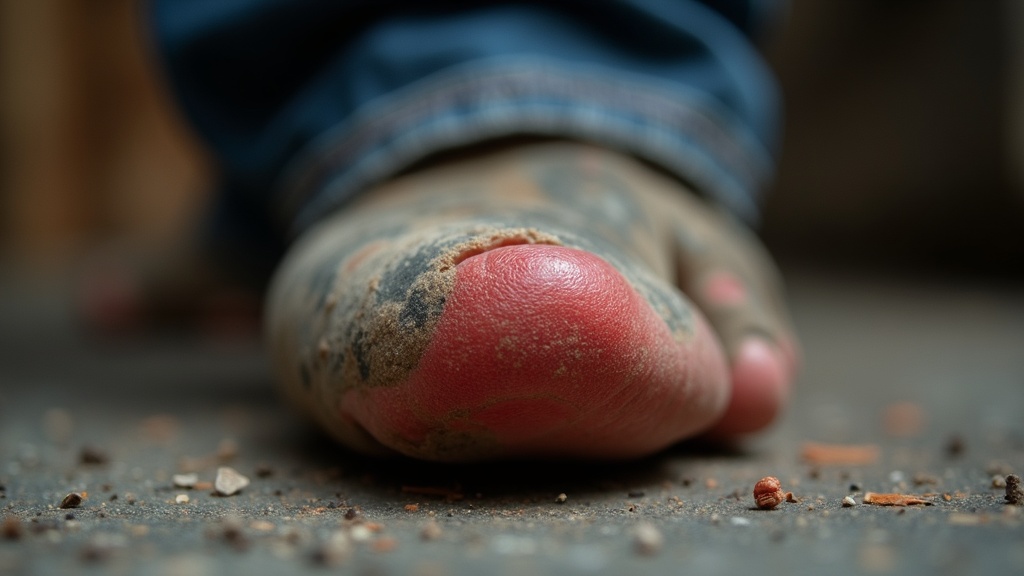 Ampolla en el talón de un trabajador de pie