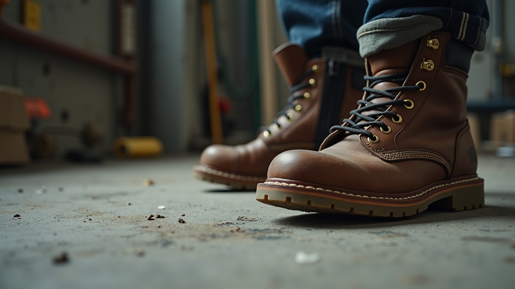 Morton's neuroma pain in work boots on a construction site