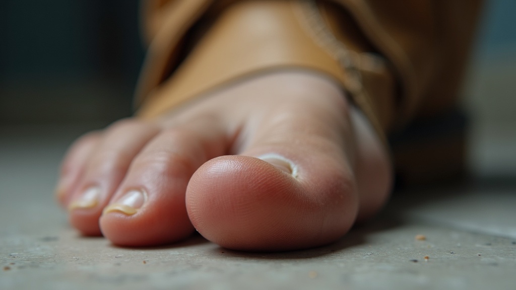 Ball of foot showing pressure marks from tight work boots, Morton's neuroma risk area
