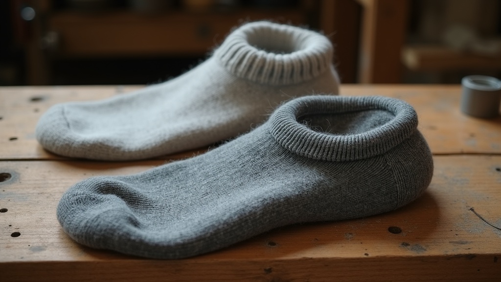 Comparison of thin cotton work sock versus thick merino wool boot sock