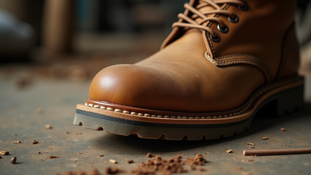 Worn heel lining inside a construction boot showing friction damage