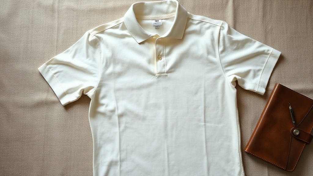 Vintage white pique cotton polo shirt with ribbed collar laid flat on a linen surface
