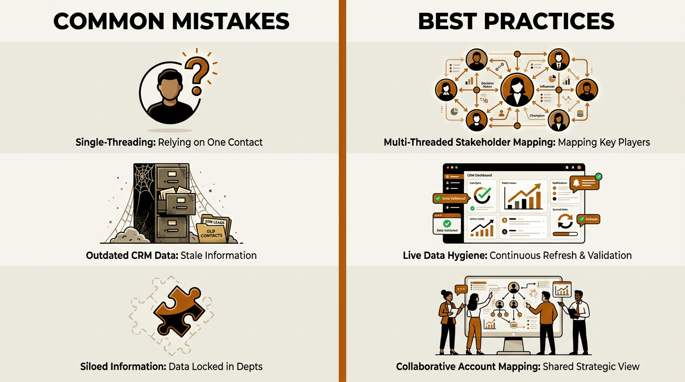 Account mapping mistakes versus best practices infographic for B2B revenue teams