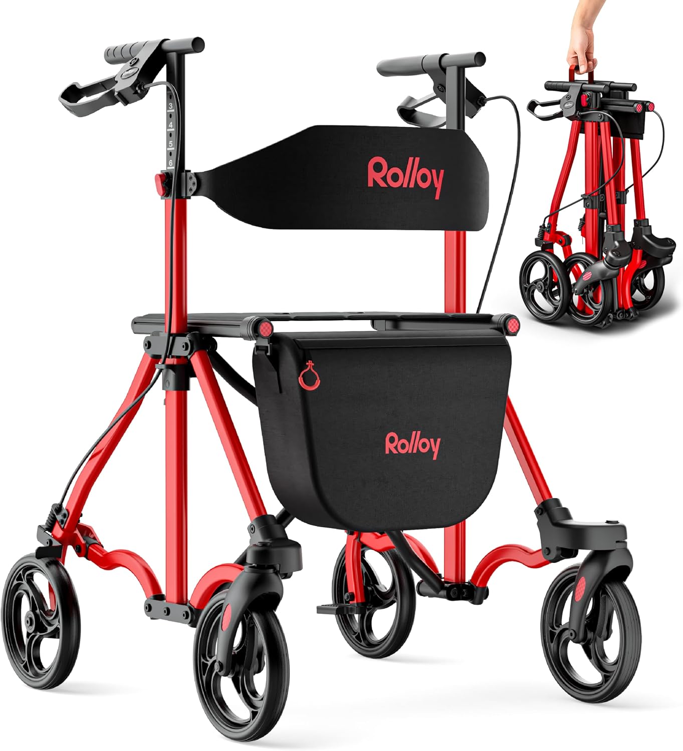 Rolloy rollator's all-terrain wheel and frame connection in macro detail