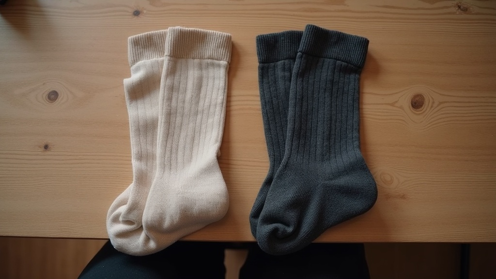 Comparación de dos niveles de calcetines de compresión mostrando diferencia en densidad del tejido