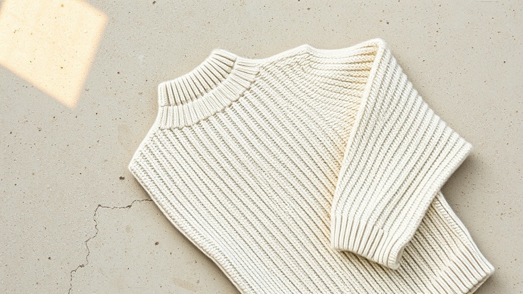 Boucle knit sweater laid flat showing fit proportions including shoulder seam placement and sleeve length