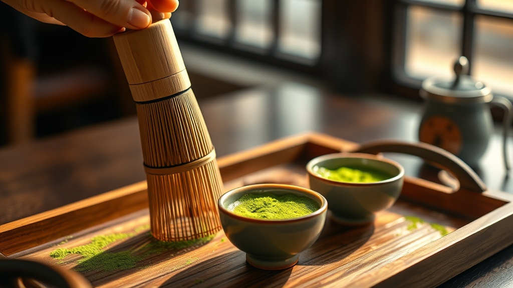 Préparation du matcha dans un bol en céramique dans un salon de thé