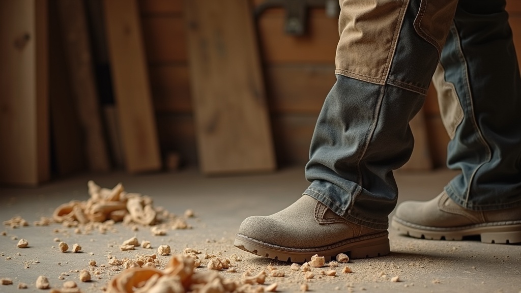 Pantalones de trabajo con refuerzo para carpintería en taller de madera