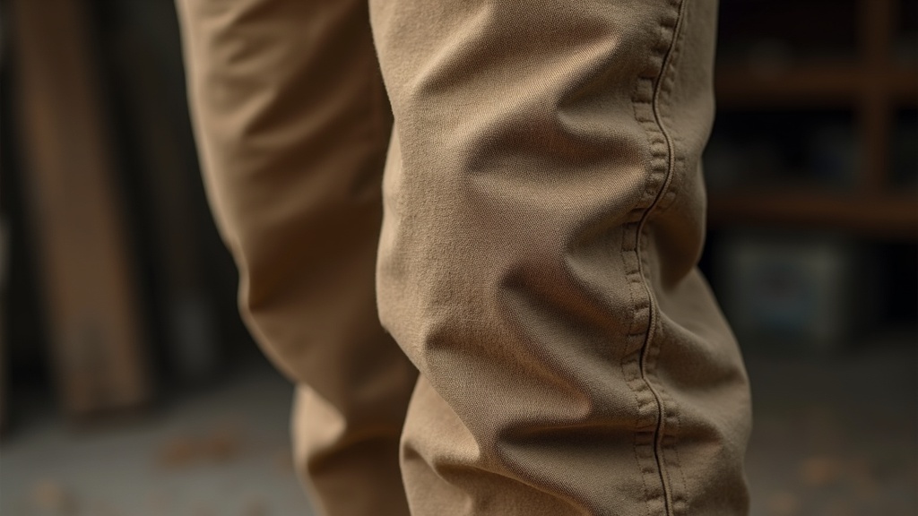Costura reforzada triple en pantalón de trabajo para carpintería
