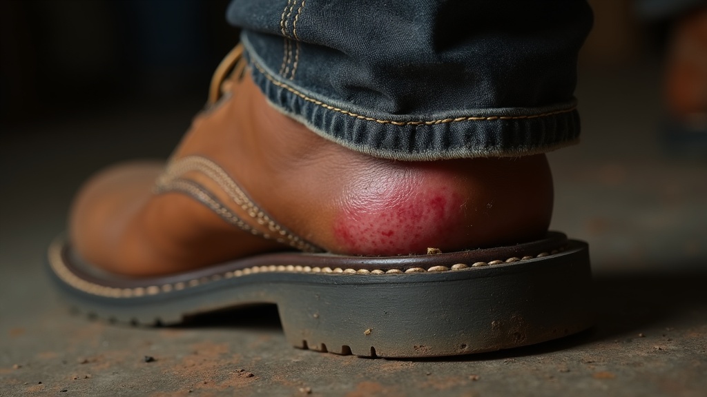 Heel blister caused by wearing work boots without socks