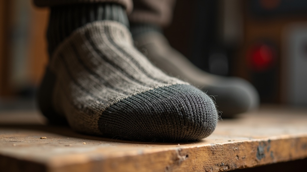Close-up of merino wool work sock cushioning and knit structure