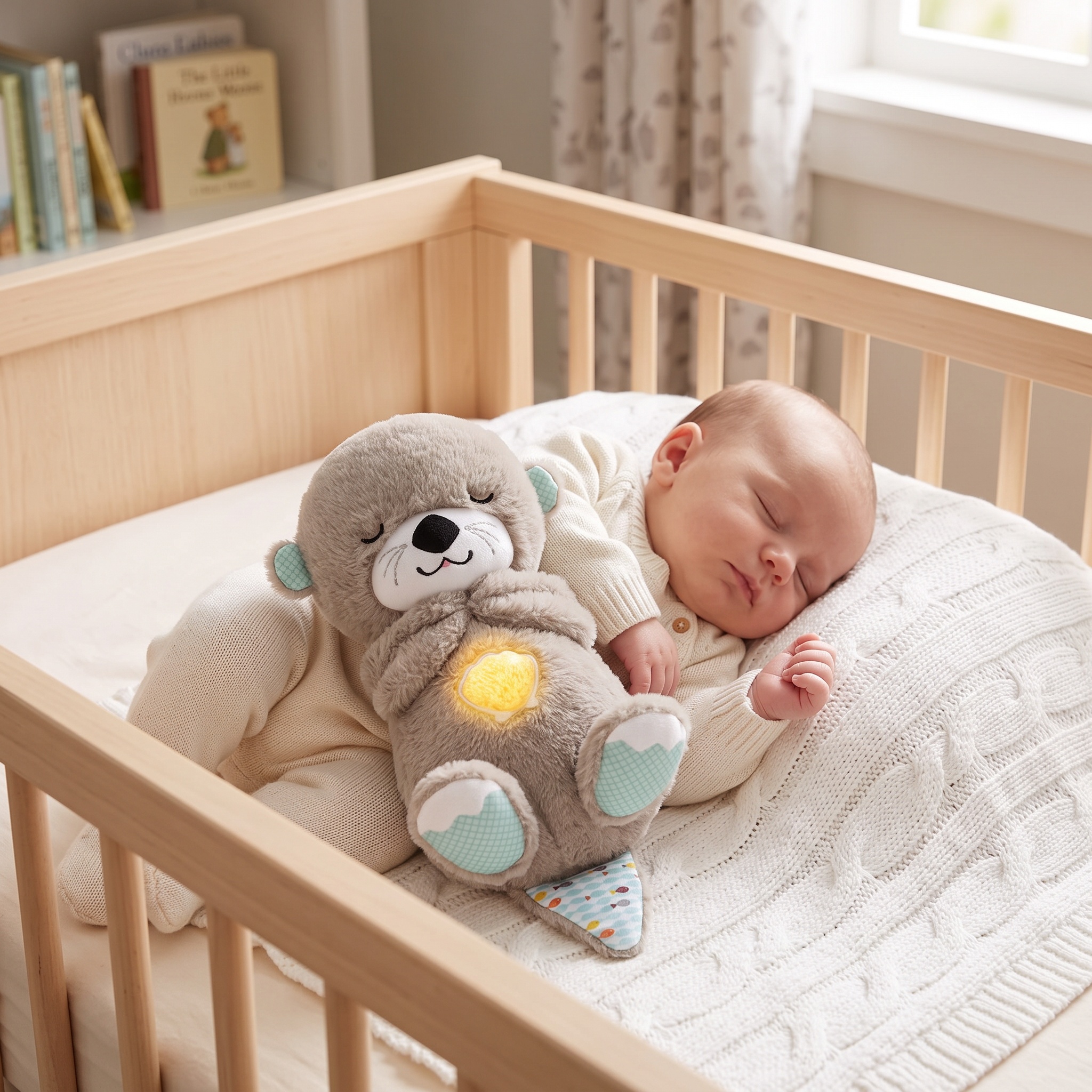 Bébé endormi avec la loutre qui respire