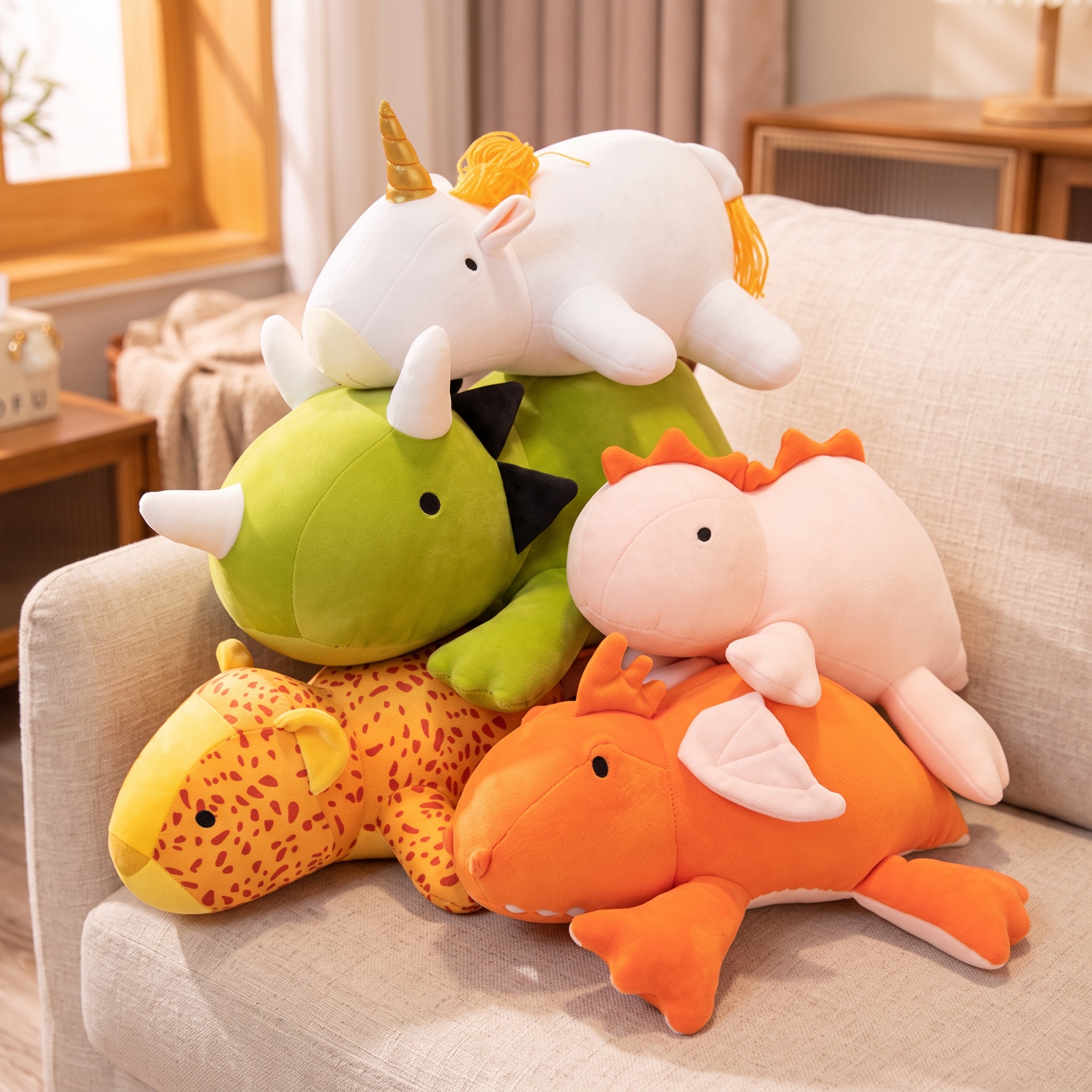 La collection de peluches lestées dans un salon