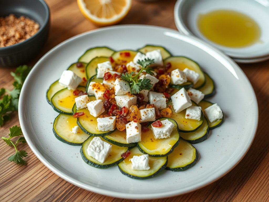 Carpaccio de Courgettes au Citron Vert et Feta Rôtie au Miel : Recette d'Été Facile et Maison