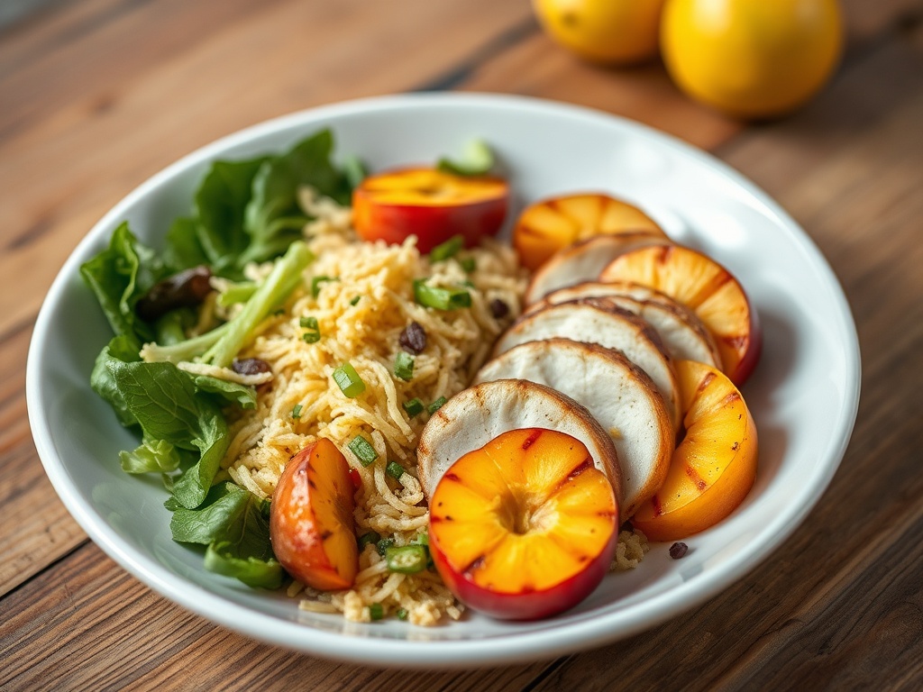 Salade de Sarrasin Énergétique aux Pêches Grillées et Poulet Miel-Citron : Recette Sportive Facile et Maison