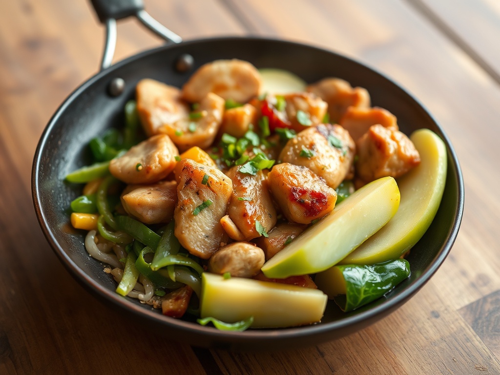 Wok de Poulet au Gingembre et Pomme Verte : Recette Asiatique Facile et Light à la Maison
