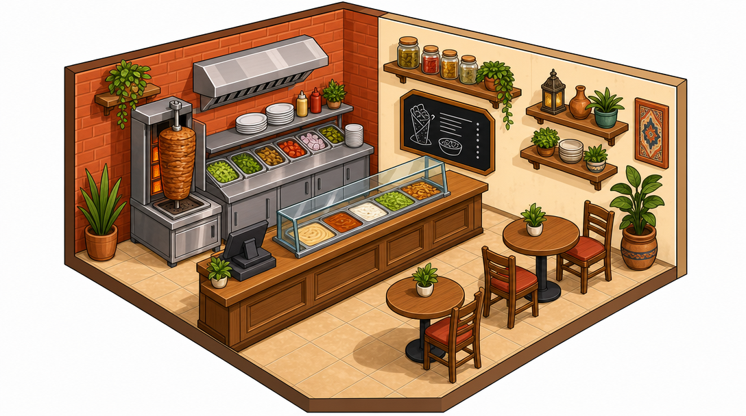 Isometric Doner Shop Interior Background