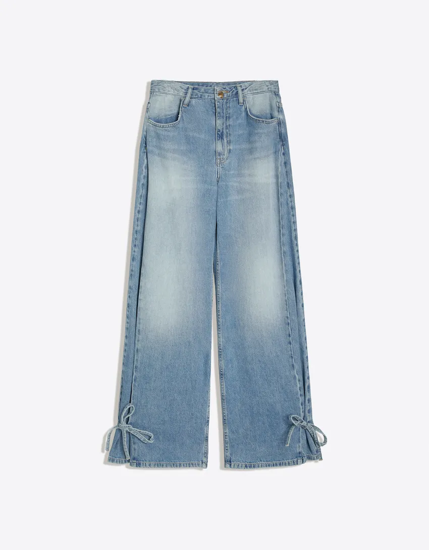 Bershka, HIGH-WAIST BARREL JEANS WITH TIES