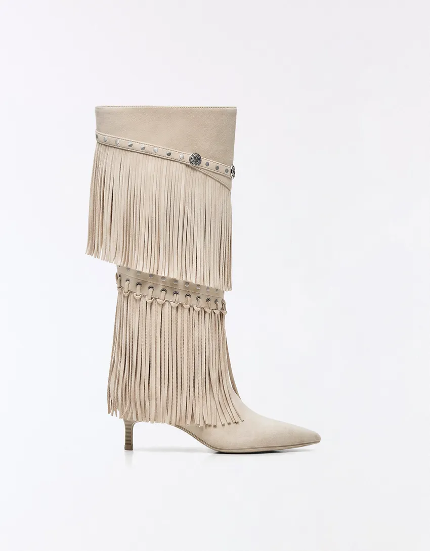 bershka, FRINGED HEEL BOOT