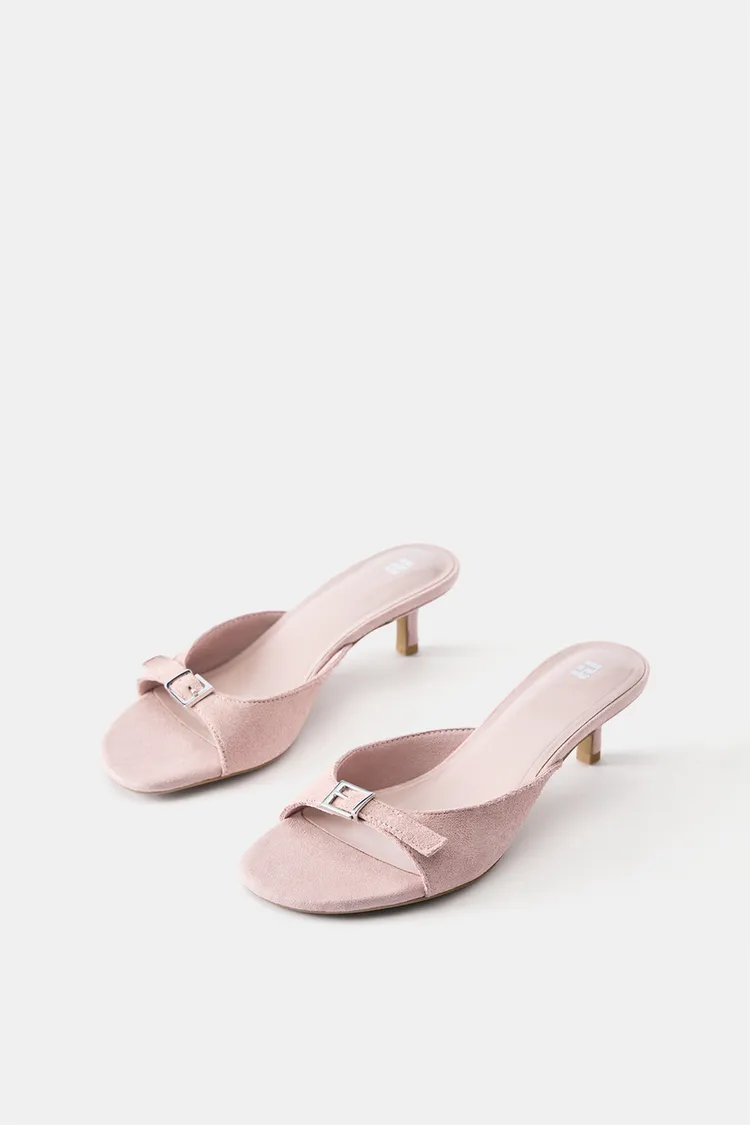pull & bear, Split suede buckled mules