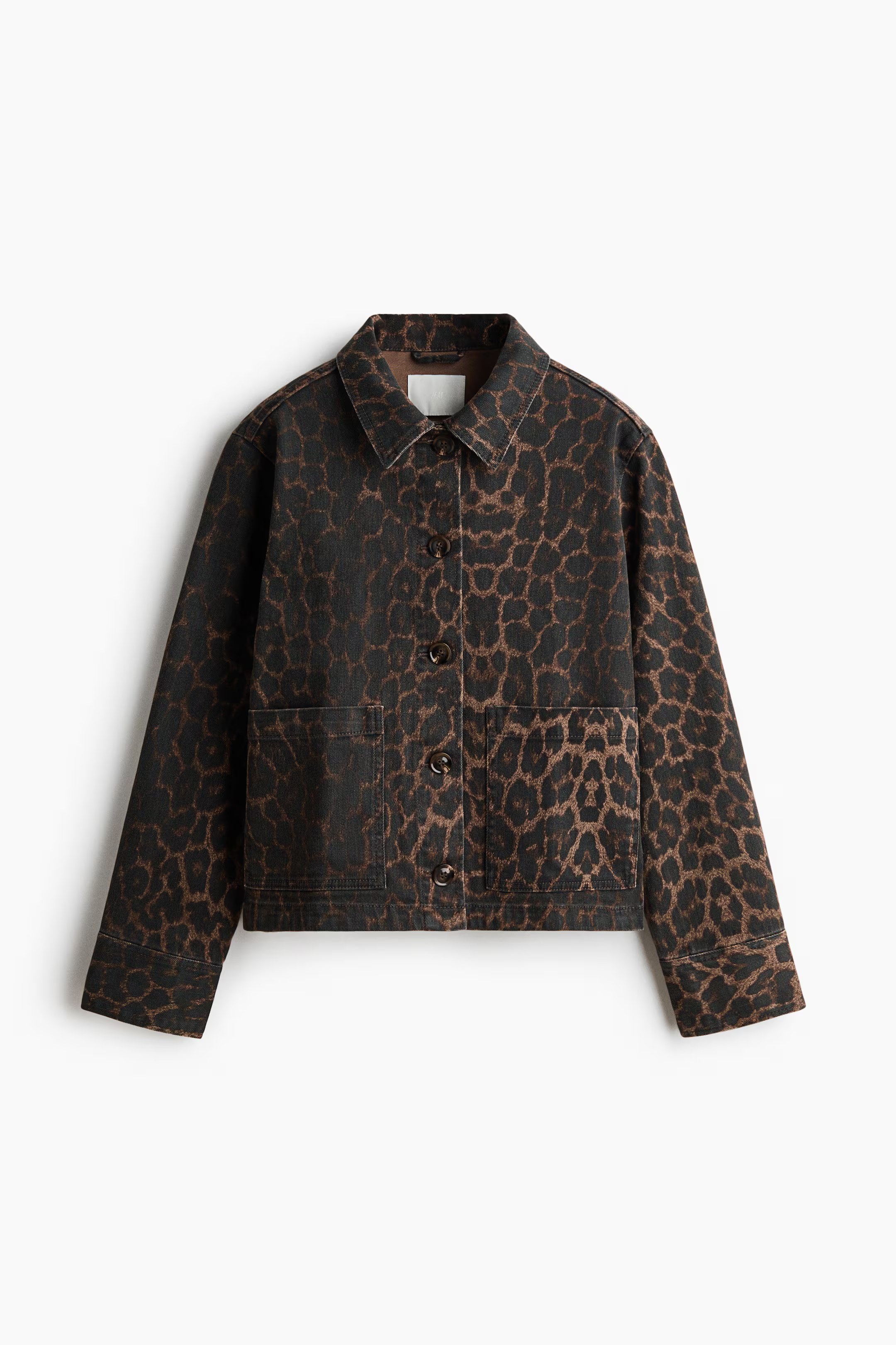 h&m, COTTON DENIM JACKET - Brown Leopard