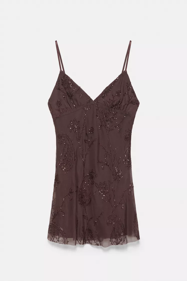 pull & bear, Short sequinned strappy dress