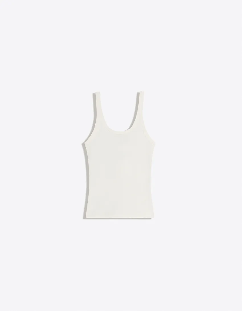 bershka, RIBBED TANK TOP - off white