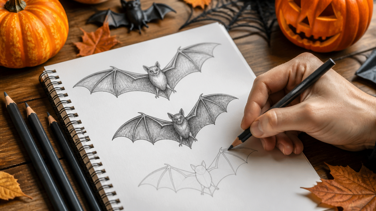 How to Draw Bats for Halloween Art Step by Step 2 Bat Drawing Tutorials for Halloween Art