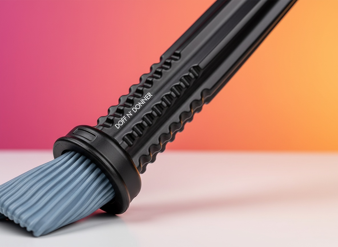 Macro close-up of the Doff N' Donner donning aid showing its textured grip and curved applicator detail