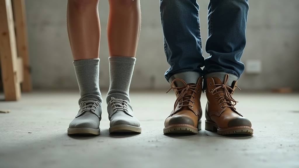 Men and women wearing bamboo crew work socks on a construction site