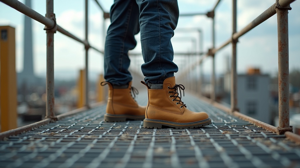Botas de trabajo para plataformas elevadas en andamio metálico