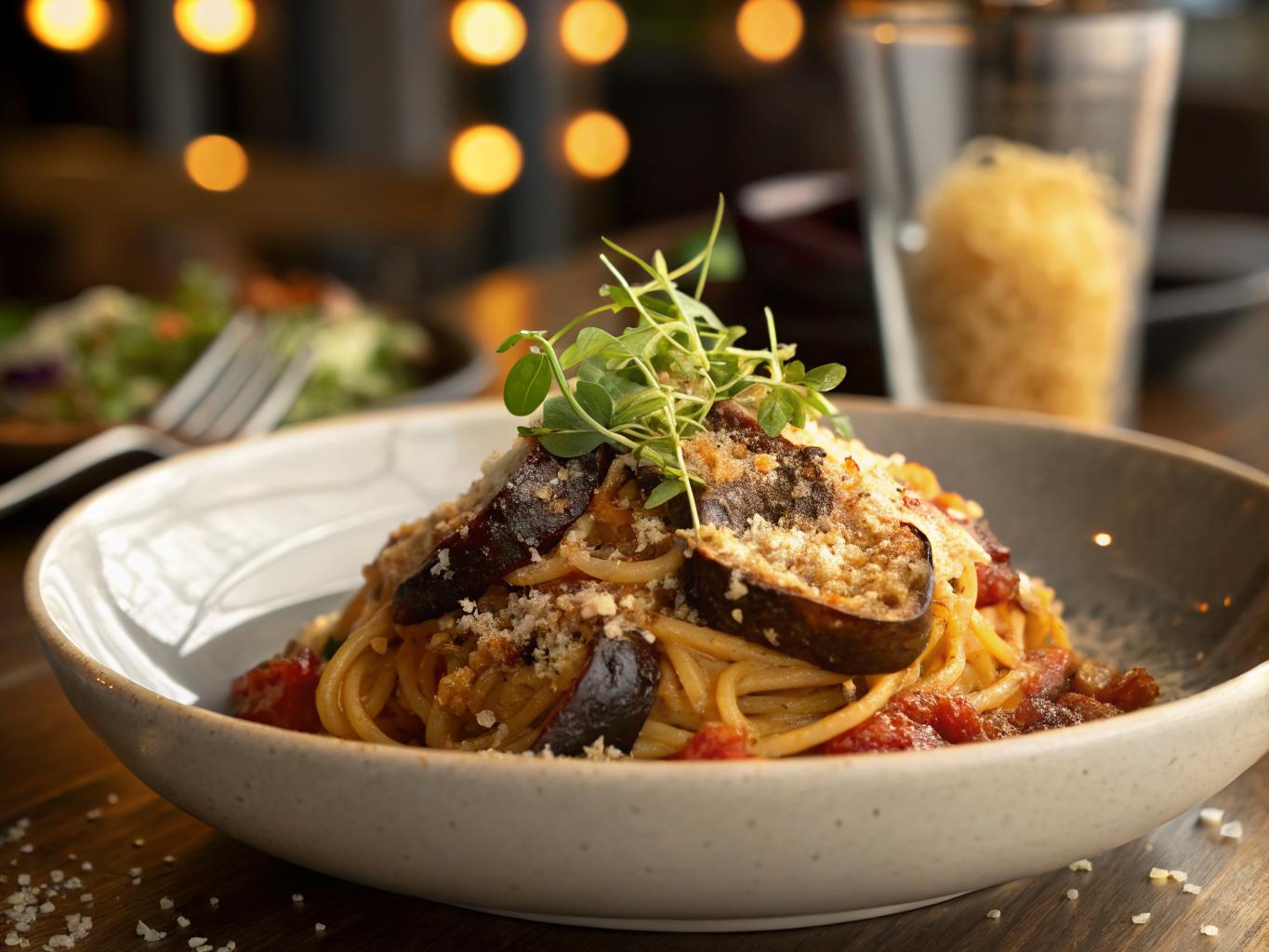 Smoky Eggplant Carbonara with Crispy Breadcrumbs