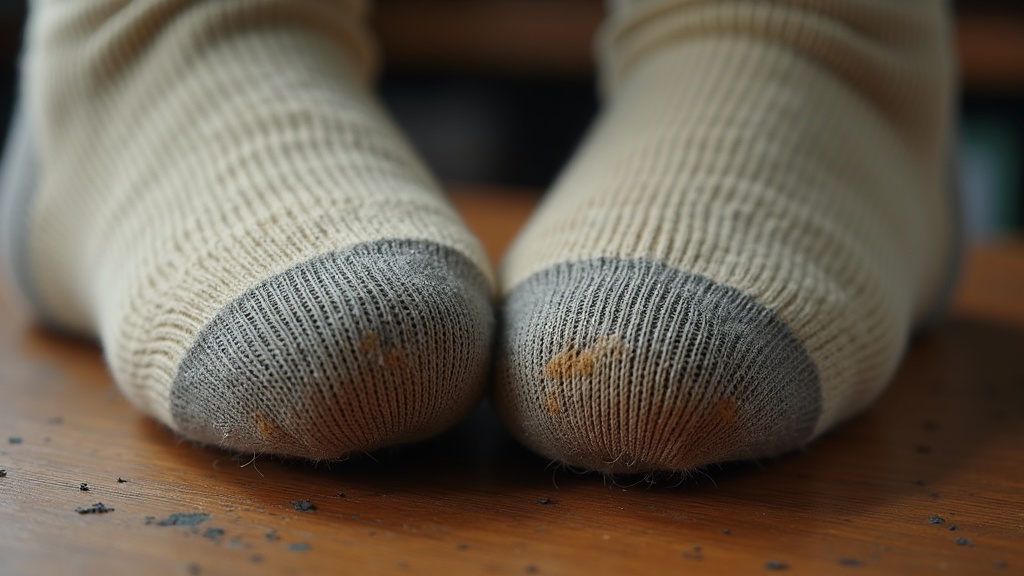 Worn heel comparison between merino and bamboo work socks