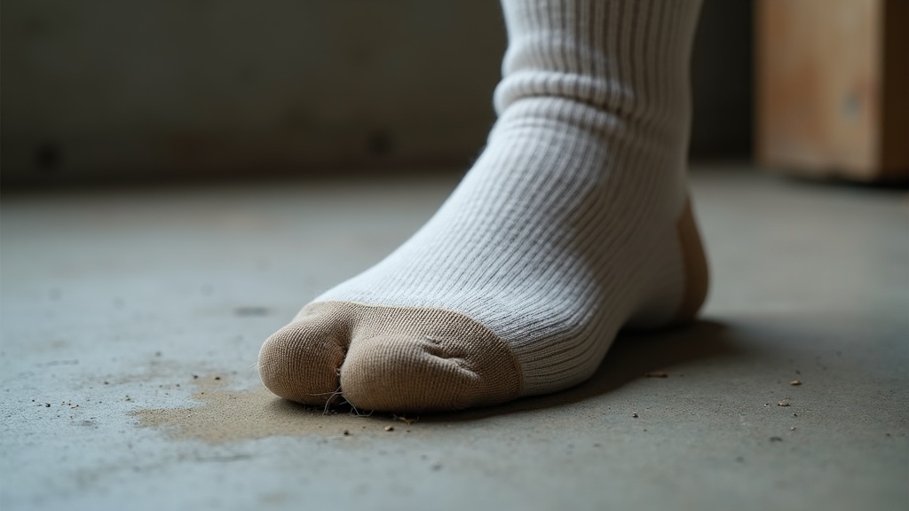 Worn work sock compared to new cushioned work sock