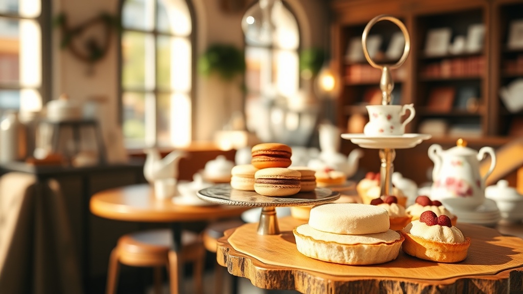 Assortiment de pâtisseries françaises sur un présentoir dans un salon de thé d'Angers