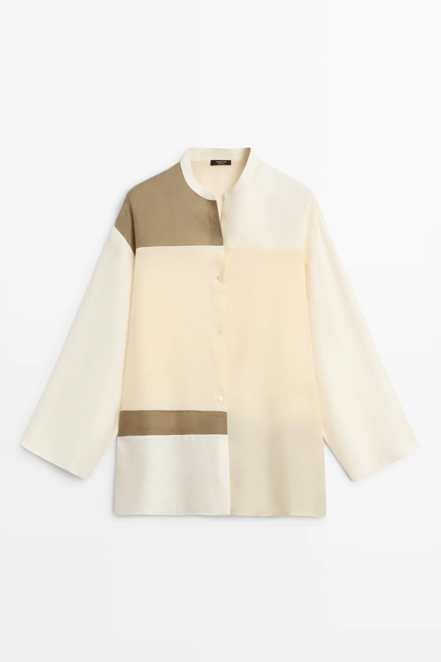 Massimo Dutti, FLOWING PATCHWORK SHIRT WITH STAND-UP COLLAR