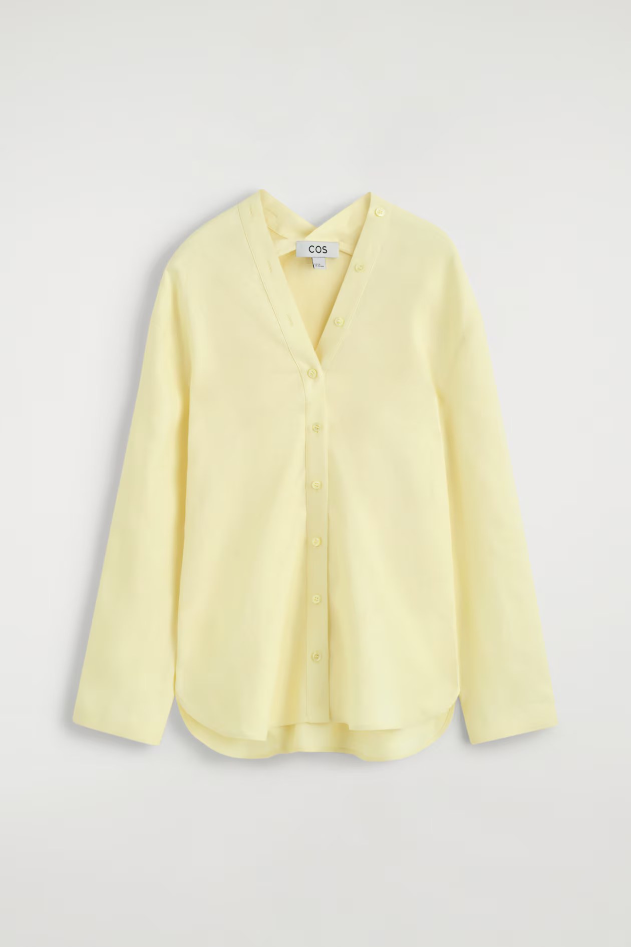 COS, BUTTON-DETAIL LINEN V-NECK SHIRT