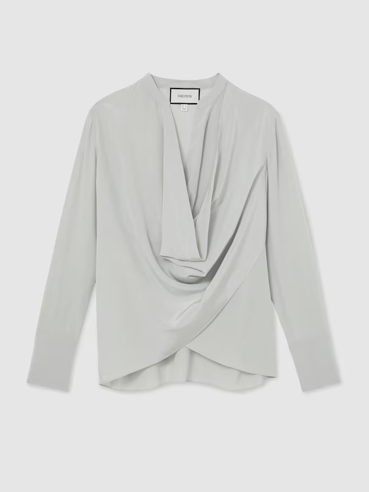 reiss, Matte Silk Draped Shirt in Grey