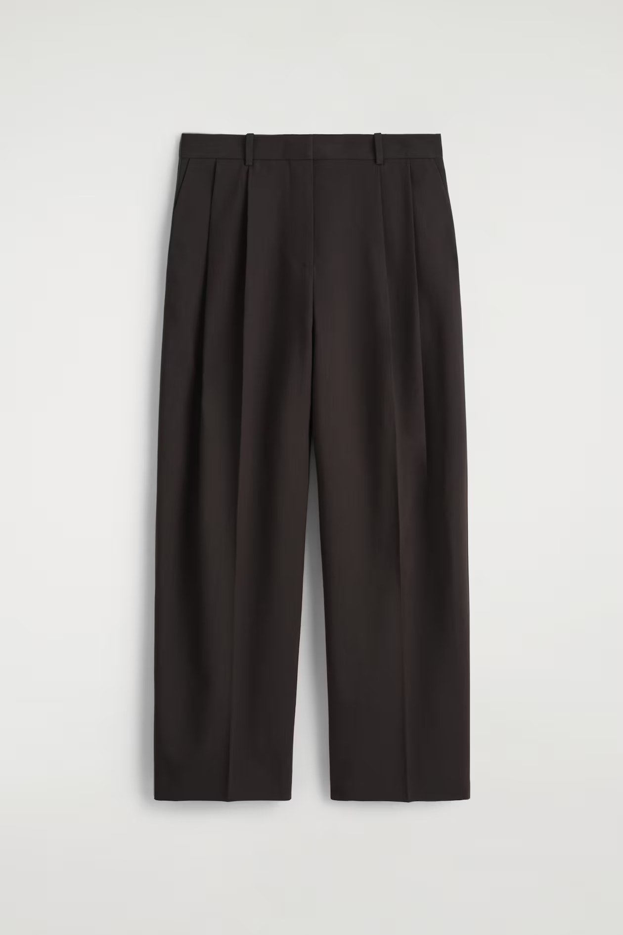 cos, RELAXED TWILL WIDE-LEG PANTS - Dark Brown